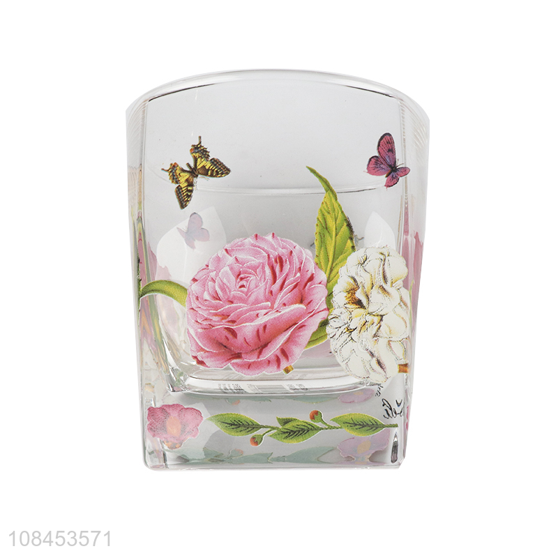 Hot selling flower decal square wine glasses household glass wine cup