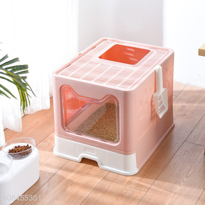 Hot sale plastic large space cat toilet home cat litter box