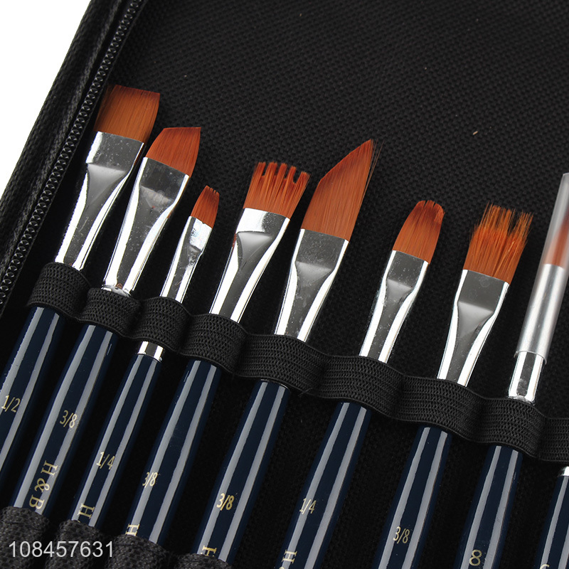 Wholesale 12pcs wooden handle nylon writing brushes paintbrushes