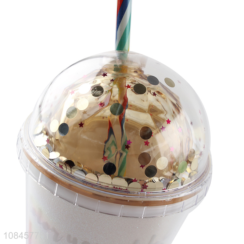 High quality double walled water tumblers drinking cup with straw & lid
