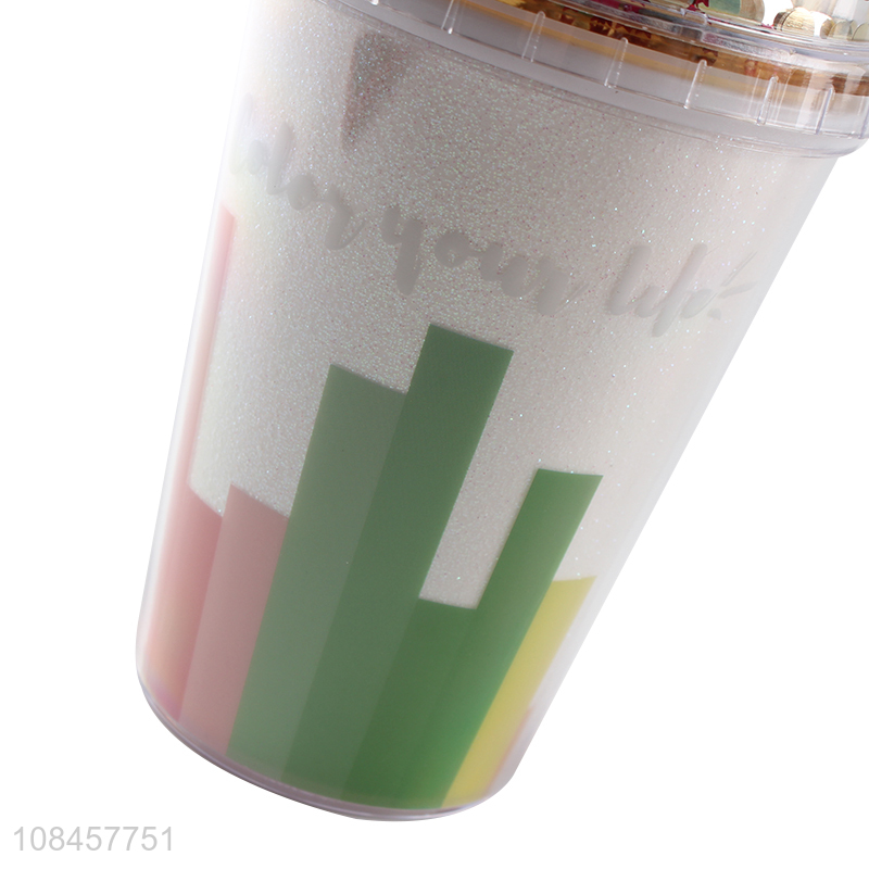 High quality double walled water tumblers drinking cup with straw & lid