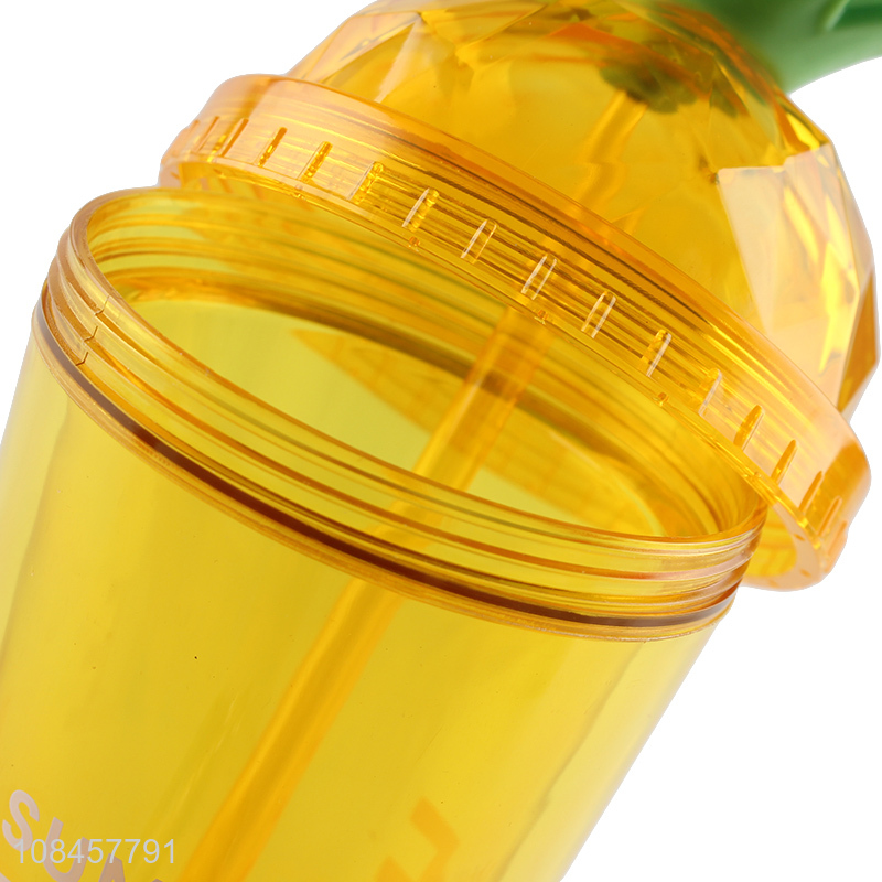 Wholesale cute fruit design plastic mugs water tumblers with drinking straw