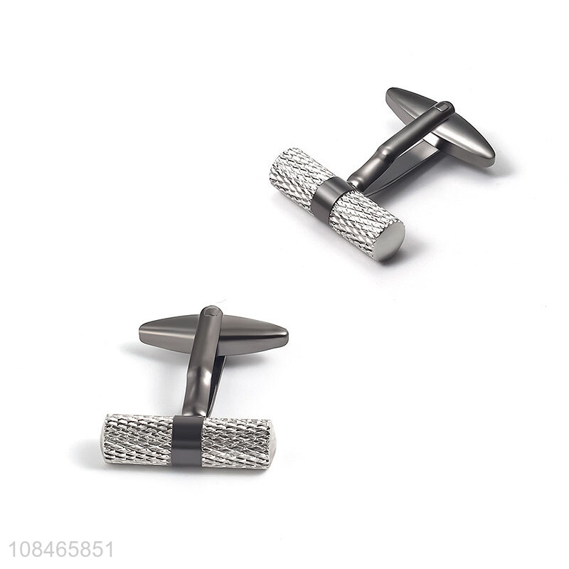 Yiwu direct sale silver cylindrical metal cufflinks