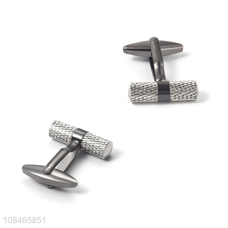 Yiwu direct sale silver cylindrical metal cufflinks