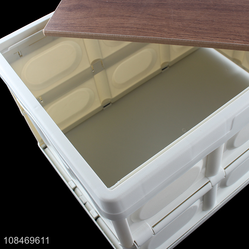China wholesale large capacity foldable storage bin with wooden lid