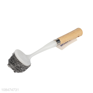 Best price long wooden handle steel pot brush for cleaning tools