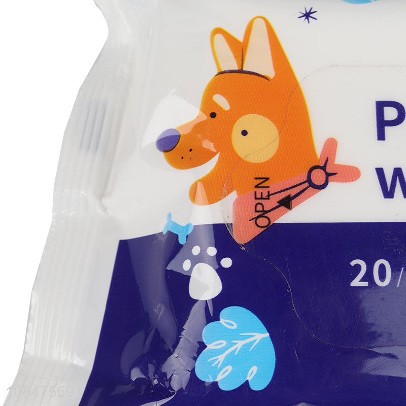 Online wholesale disposable 20pieces pet care wet wipes pet supplies