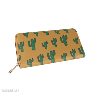 Wholesale cactus printed zipper pu leather purse card holder wallet