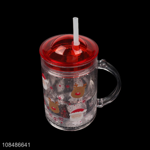 Wholesale cute Christmas mason cup glass drinking cup with lid & straw