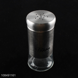 High quality glass salt pepper shaker with stainless steel rotating lid