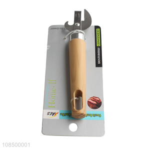 Wholesale multi-function stainless steel can opener with wood grain handle