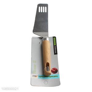 Wholesale wood grain handle stainless steel slotted spatula for cooking