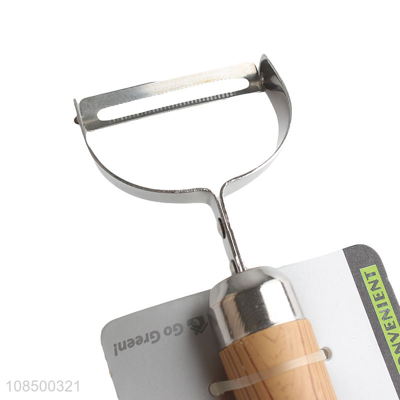Custom logo wood grain plastic handle stainless steel fruit apple peeler