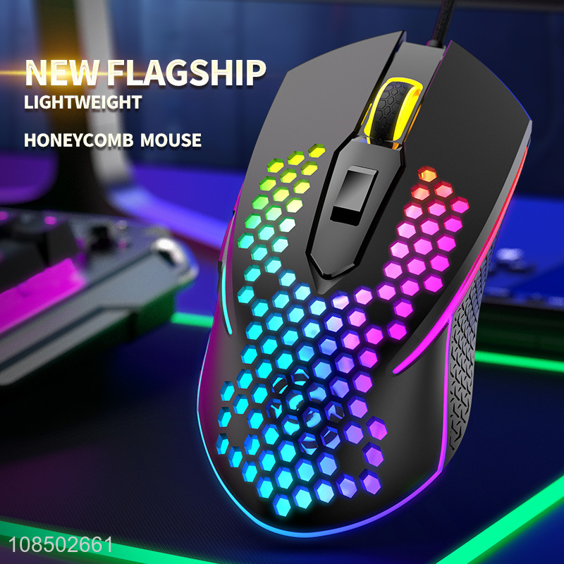 Wholesale ergonomic design 6 buttons colorful light wired gaming honeycomb mouse