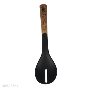 Wholesale non-stick nylon slotted spoon with wood grain handle