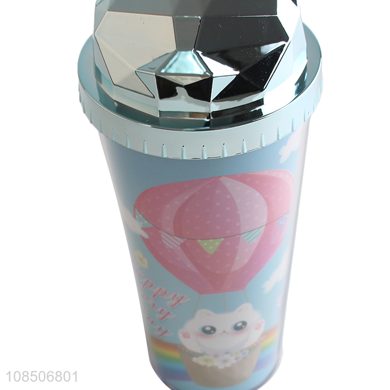 New arrival cartoon pattern plastic water bottle with straw