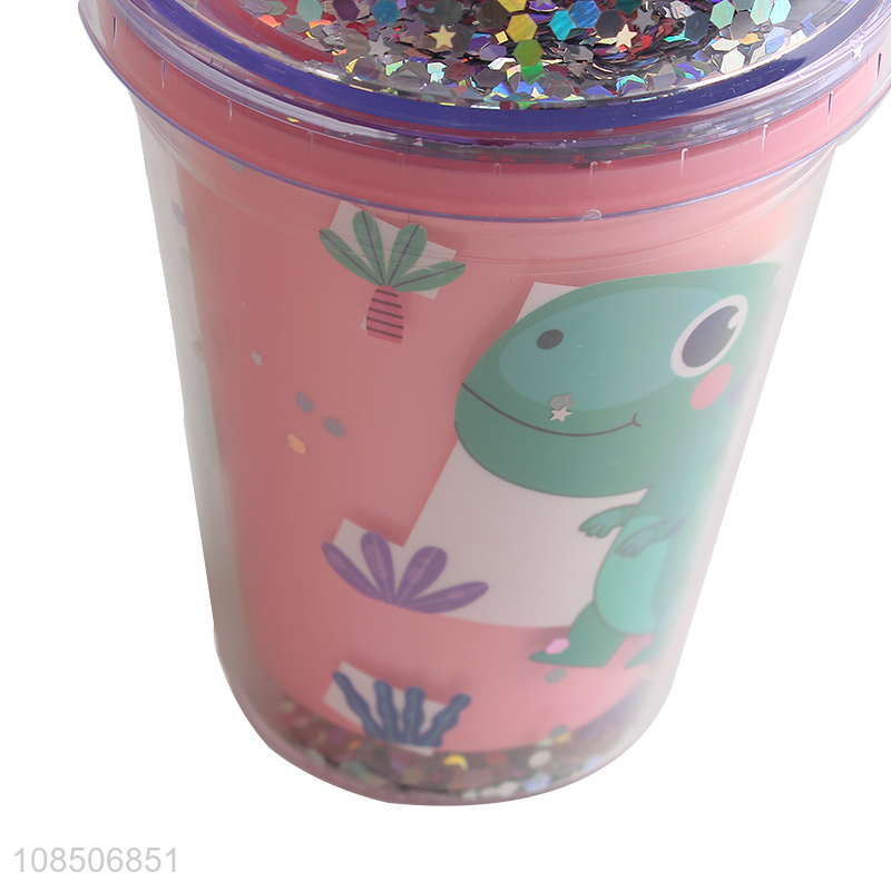 Factory price cartoon 450ml plastic water bottle with straw and lid