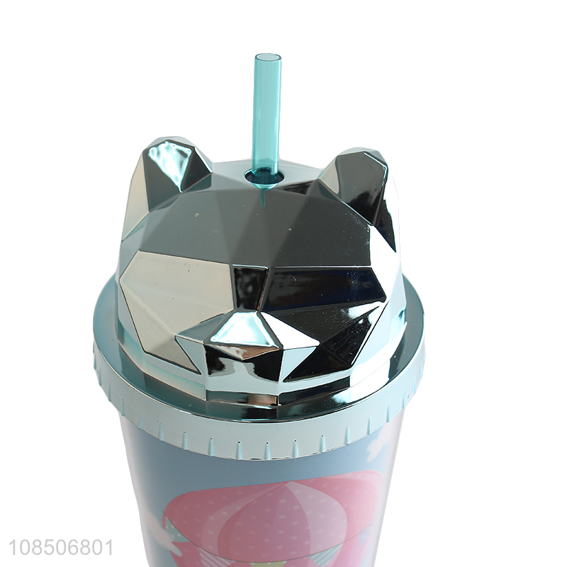 New arrival cartoon pattern plastic water bottle with straw
