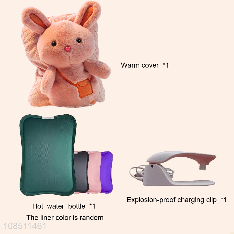 Hot sale cute 3D cartoon rabbit cover eletric hot water bag for women girls