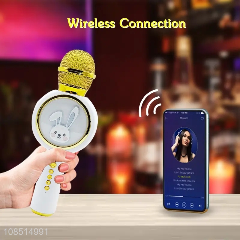 Wholesale portable kids wireless karaoke microphone with speaker & led light