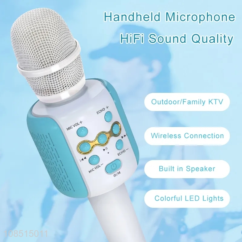 Good quality wireless voice change microphone karaoke microphone with led light