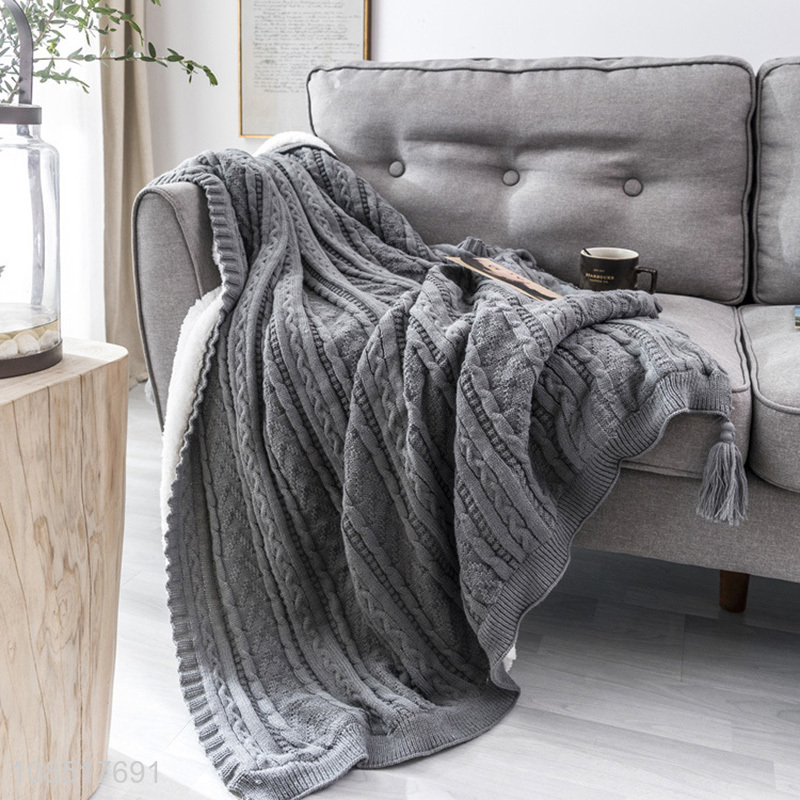 Hot sale double-layer knitted faux sherpa blanket for bed sofa