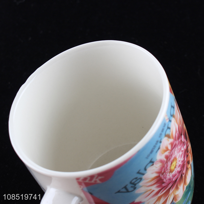 Best price flower pattern ceramic water cup milk mug for sale