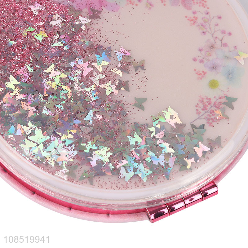 Wholesale 1x/2x magnification quicksand glitter folding makeup mirror