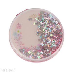 Wholesale 1x/2x magnification quicksand glitter folding makeup mirror