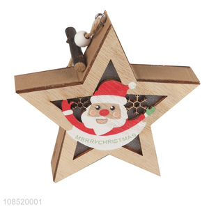 Wholesale <em>Christmas</em> tree decor hanging lighted wooden <em>star</em> ornament