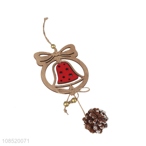 Wholesale <em>Christmas</em> tree pendant wooden <em>bell</em> ornament with pinecone