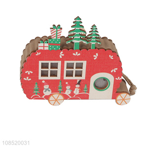 New product Christmas ornaments hanging led light <em>wooden</em> bus <em>craft</em>