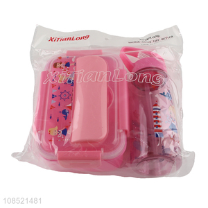 Hot selling cute plastic lunch box and water bottle set for kids