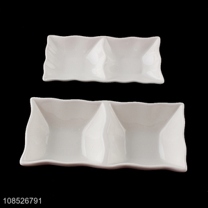High quality 2-compartment ceramic plate appetizer serving tray