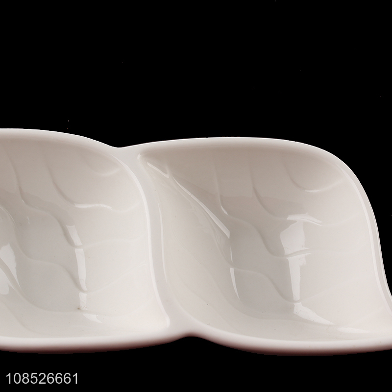 Good quality 3-compartment ceramic dish for fruit snacks desserts