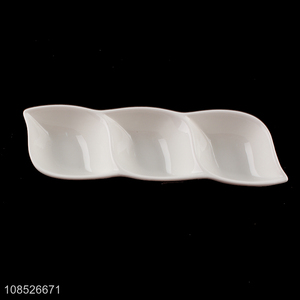 Factory supply 3-compartment ceramic sushi plate serving platter