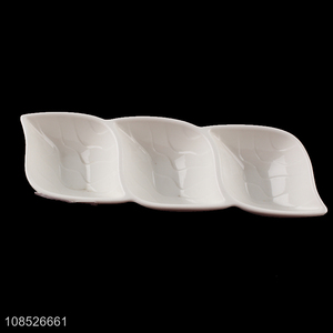 Good quality 3-compartment ceramic dish for fruit snacks desserts