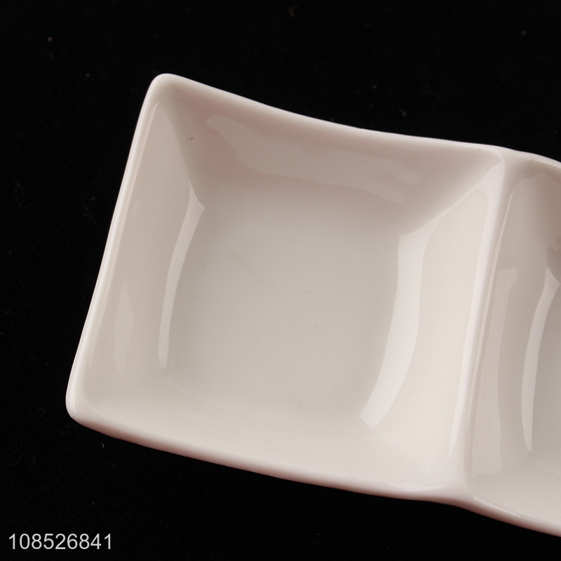 Factory price 2-compartment ceramic divided plates serving trays