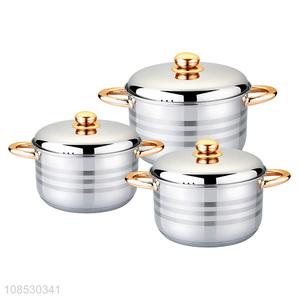 Best quality 3pcs thick food grade stainless steel soup & stock pot set