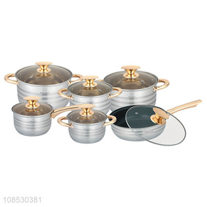 Wholesale 6pcs stainless steel cookware set with saucepan frying pan milk pot soup pot