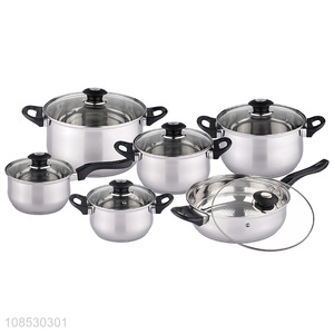 Wholesale 6pcs stainless steel cookware set with <em>soup</em> <em>pot</em> milk <em>pot</em> frying pan non-stick <em>pot</em> water