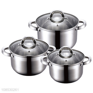 Factory price 3pcs stainless steel double ear soup pot set stewpot set