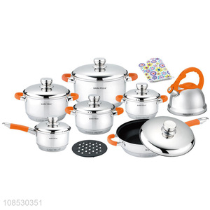 Wholesale stainless steel cookware set with saucepan <em>soup</em> <em>pot</em> frying pan milk <em>pot</em> kettle
