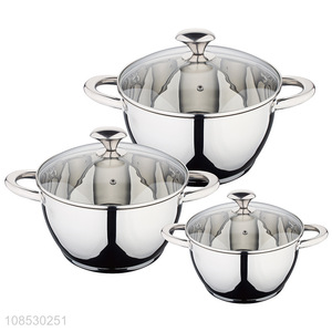 High quality 3pcs stainless steel soup pot set with explosion proof lid