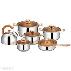 Wholesale 6pcs stainless steel cookware set with soup pot milk pot frying pan non-stick pot water kettle