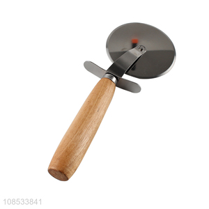 Wholesale stainless steel pizza cutter pizza slicer with wooden handle