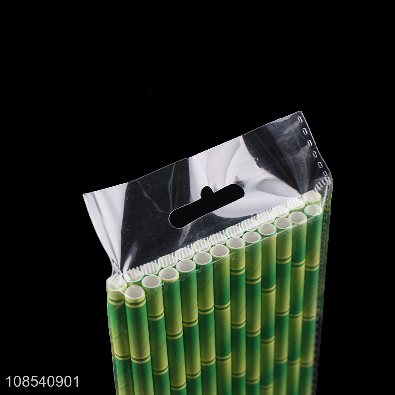 New product creative bamboo print paper straws party drining straws