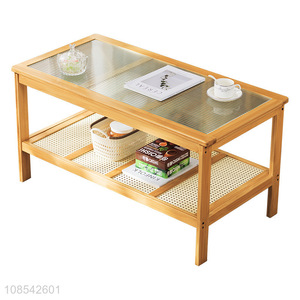 Wholesale solid wood frame glass top coffee table balcony table