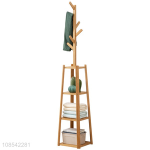 Wholesale simple space saving bamboo clothing rack stand with shelves