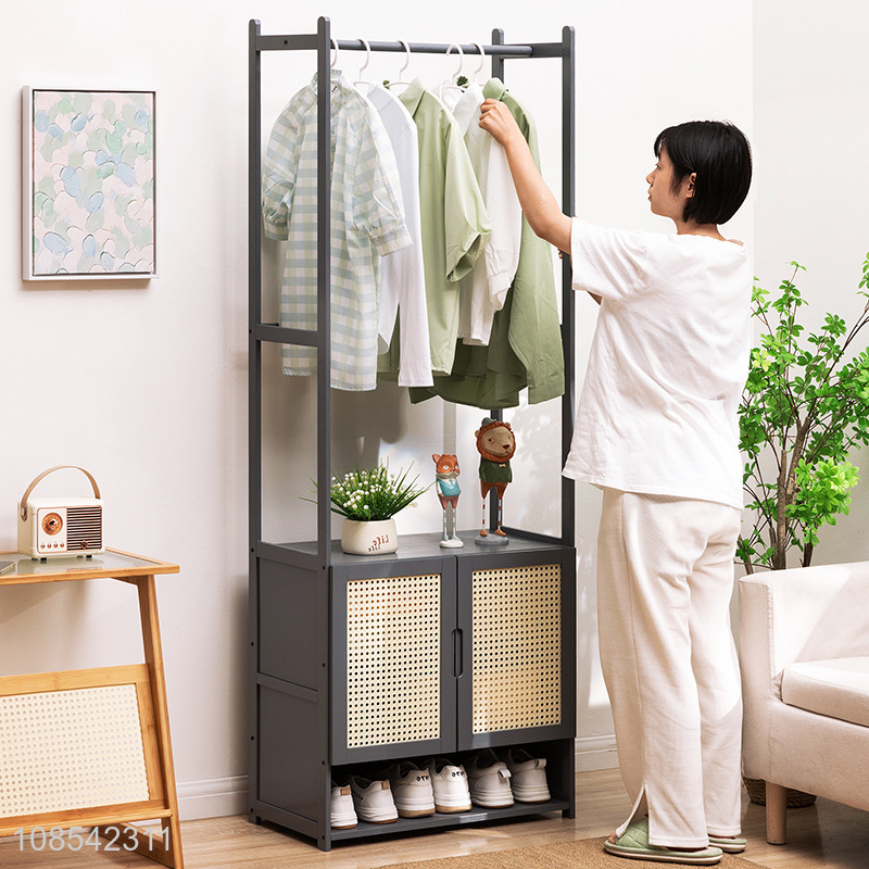 Wholesale free standing bamboo garment rack storage oragnizer for bedroom